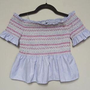 Style Envy Blue Off the Shoulder Smocked Blouse NWT